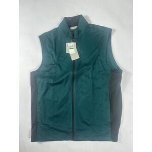 PGA Tour Mens Golf Vest Full Zip Dark Sea Green Waffle Knit PVKFE0B5DS Large NWT